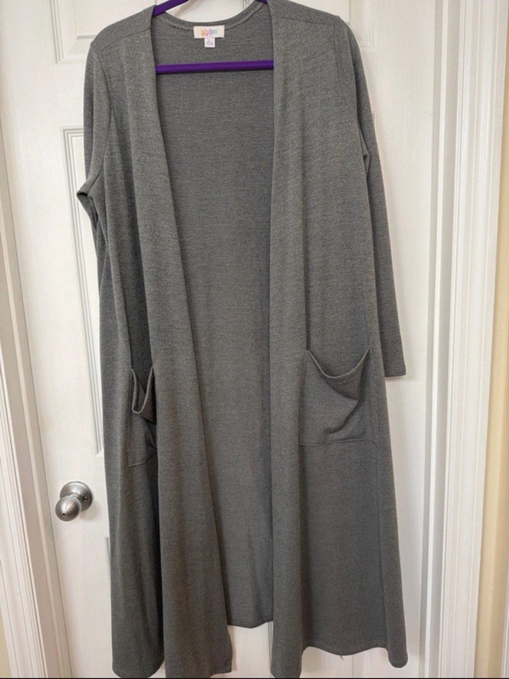 LuLaRoe Sarah Duster Cardigan Large Solid Heather Gray Open Front Pockets